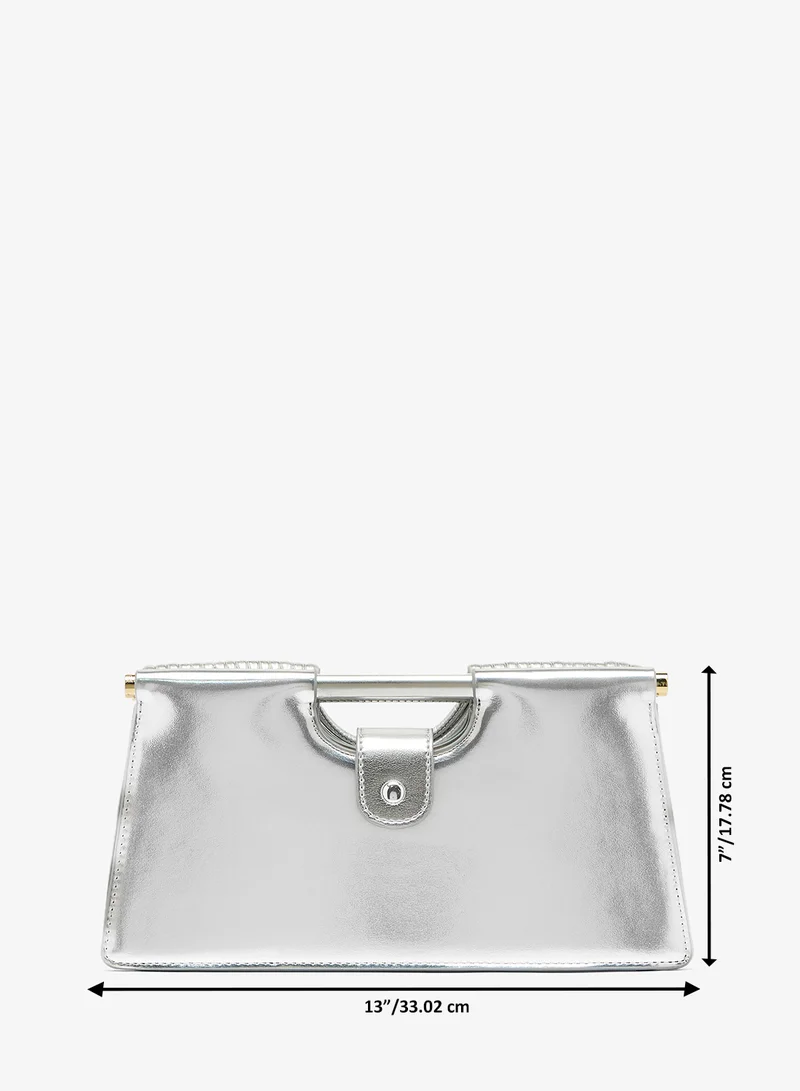 Ella Silver Textured Statement Clutch With Strap for Women | Best Price UAE